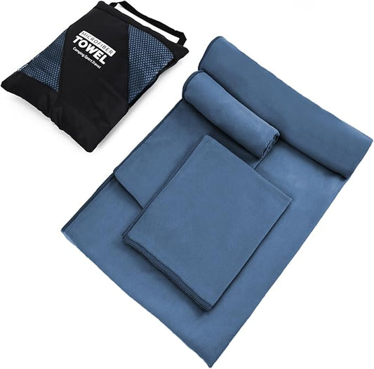 Quick Dry Camping Towel, Microfiber Travel Towel 3 Size at 1 Pack for Camping, Beach, Gym, Sports, Yoga & Swimming Pool, Navy Blue