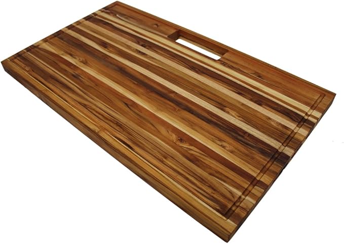 EcoDecors, Teak Edge Grain Cutting Board 34"x20", Extra Large Solid FSC Teakwood Butcher Block with Juice Groove, Handles & Waste Slot, Best Wooden Cutting Board for Kitchen Stove-Top Prep