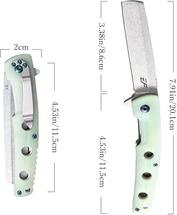 Eafengrow EF941 EDC Pocket Folding Knife D2 Steel Blade G10 Handle Pocket Clip with safety liner lock for Camping Survival Outdoor(Jade)