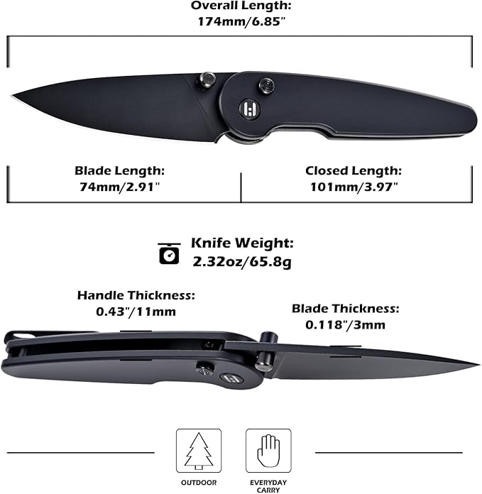 Hightron Birdidi Folding Pocket Knife, 2.91" D2 Blade Aluminum Handle with Deep-Carry Clip, Sharp EDC Tactical Knives for Men Women Lightweight Cutter for Camping Hiking Black-B