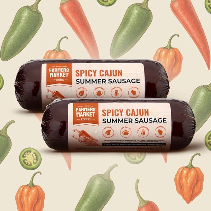 Farmers Market, Gluten Free, Keto, Paleo, Low Sodium, Zero Sugar, Summer Sausage Gift Set, 2-Pack, Spicy Cajun