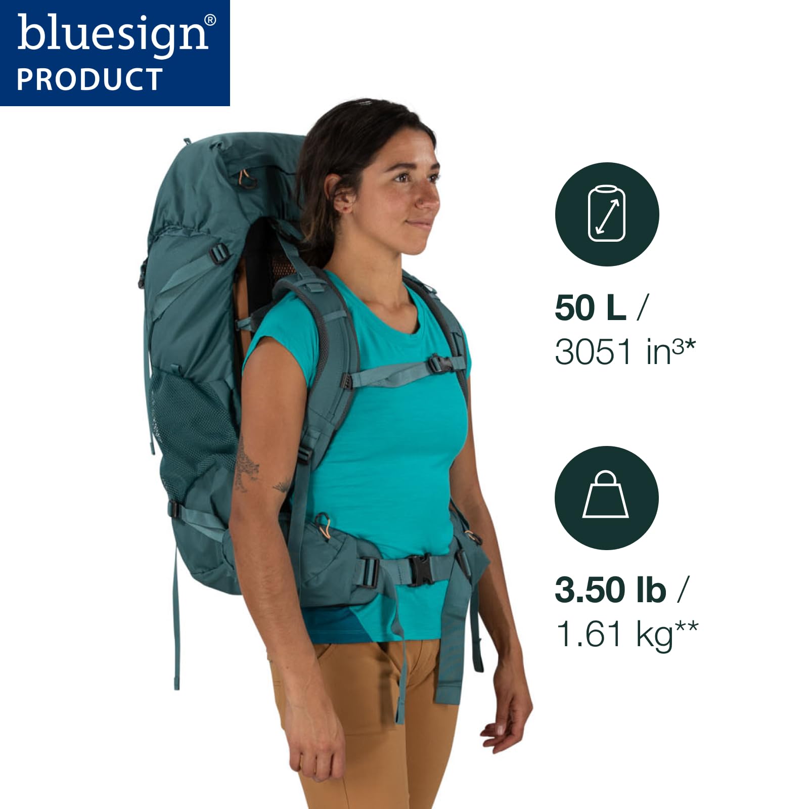 Osprey Renn 50L Women's Backpacking Backpack, Cascade Blue/Melon Orange
