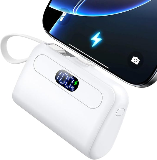 12000mAh Power Bank Mini Portable Charger with Lightning and USB-C Ports LCD Display Battery Pack Compatible with iPhone and Android Smartphone