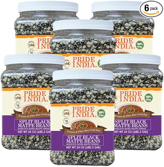 Pride Of India - PACK of 6 - Indian Split Black Gram Matpe Beans - Protein & Fiber Rich Urad Dal, 1.5 Pound Jar