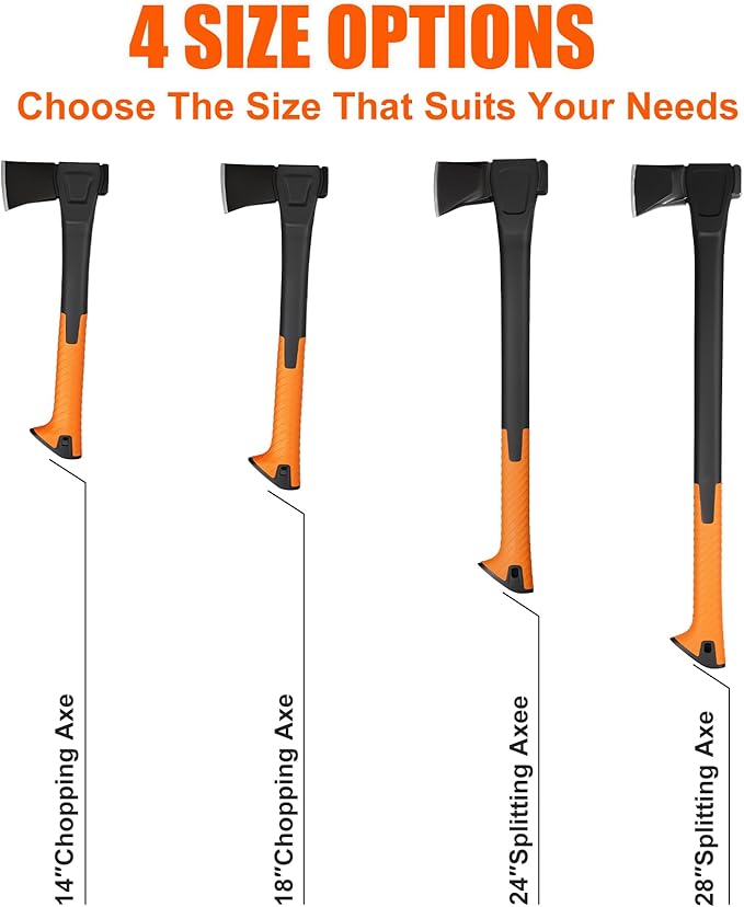 X24 Splitting Axe, 24” Camping Outdoor Hatchet for Wood Splitting and Kindling, Forged Carbon Steel Heat Treated Hand Maul Tool, Nylon Hollow Handle Shock Reduction Handle