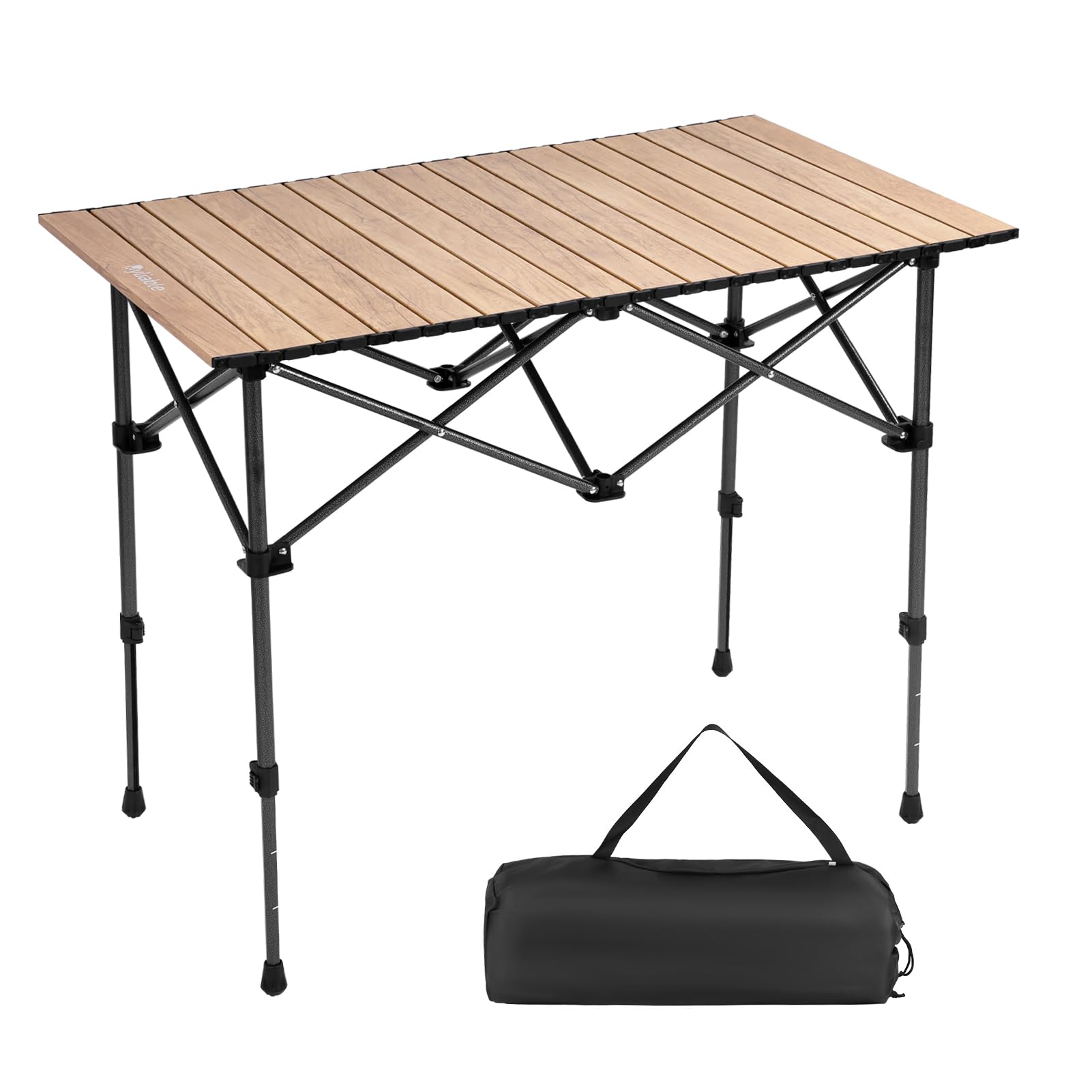 Byliable Camping Table Folding Portable Camp Aluminum Table, Wood Grain