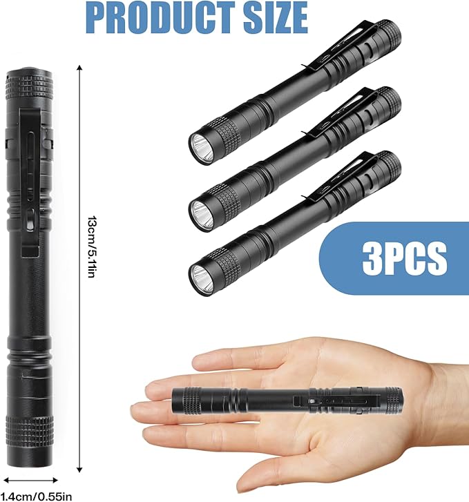 5.1" Mini Pocket Flashlight, Small LED Pen Light with Clip, 500 Lumen Torch White Light Powered by AAA Battery, Portable Versatile for Inspection Medical Repair Camping Outdoor Emergency