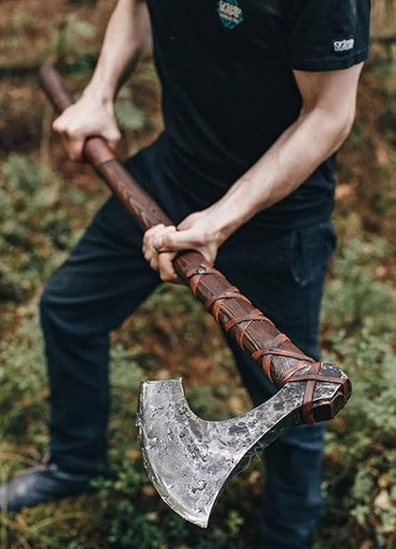 -Two Handed Berserker Axes Handmade Viking Axe Hatchet Norse Axe- 40" Long Two-Handed Berserker Axe Forged Axe - Bearded Axe - with Sheath(Large NorseAxe)