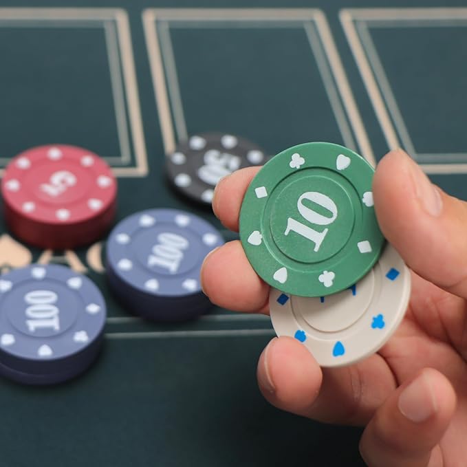 Denomination Plastic Poker Chips Set with 2 Decks,Bulk Playing Cards Chips Texas Hold?™em Blackjack 300 pcs Numbers Casino Black Jack Lightweight Poker Chip for Travel,Gambling Card Games