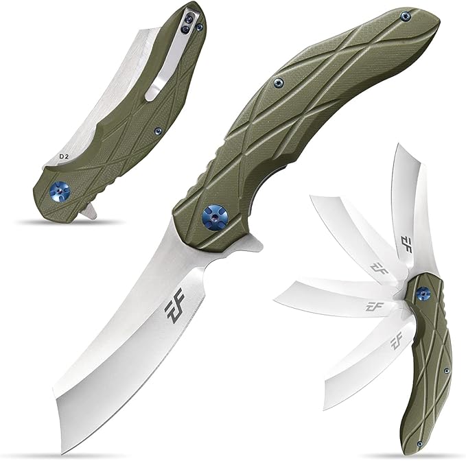 Eafengrow EF919 Folding Knife with Pocket Clip D2 Steel Blade G10 Handle EDC Tool Outdoor Knives for Camping Fishing Hiking(Green)