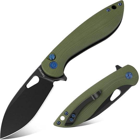 FINTISO Pocket Knife, 3.1" Premium 14C28N Blade Folding Knife with Button Lock, EDC Knife with G10 Handle for Camping, Hunting, Survival, Best Gift for Men Women