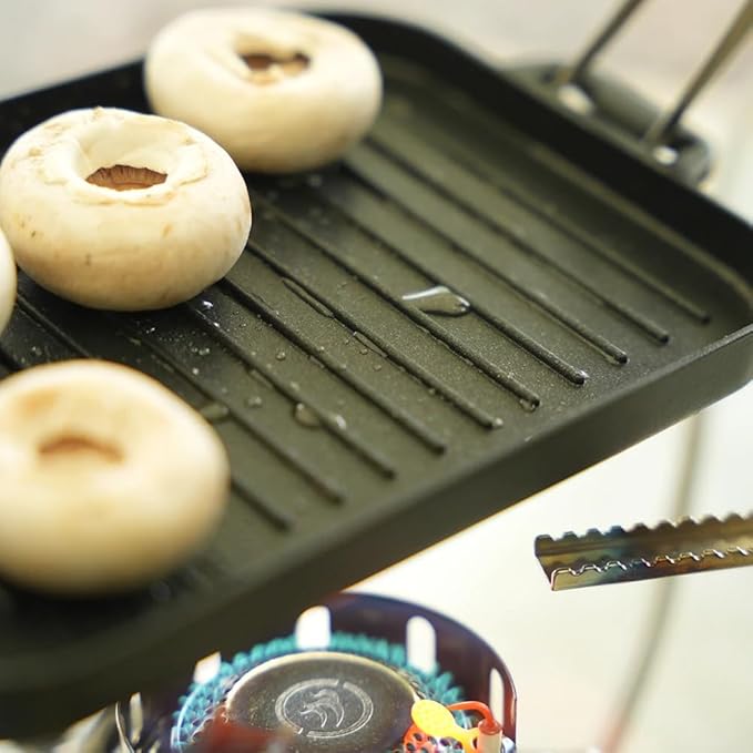 Fire Maple Compact Aluminium Alloy Mini Griddle Set with Stainless Steel Tongs - Portable Heating Kit for Outdoor and Indoor Use