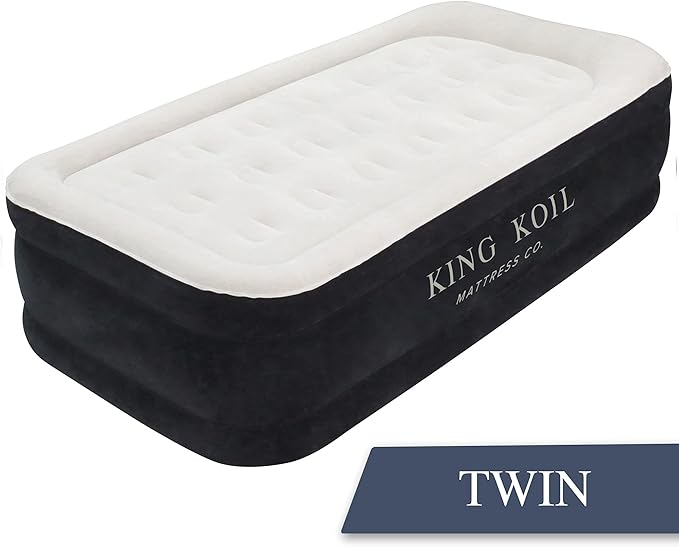 King Koil Luxury Twin Air Mattress with Built in Pump, 20??Double High Twin Size Premium Airbed, Inflatable Blow Up Mattress, Waterproof, 1-Year Warranty