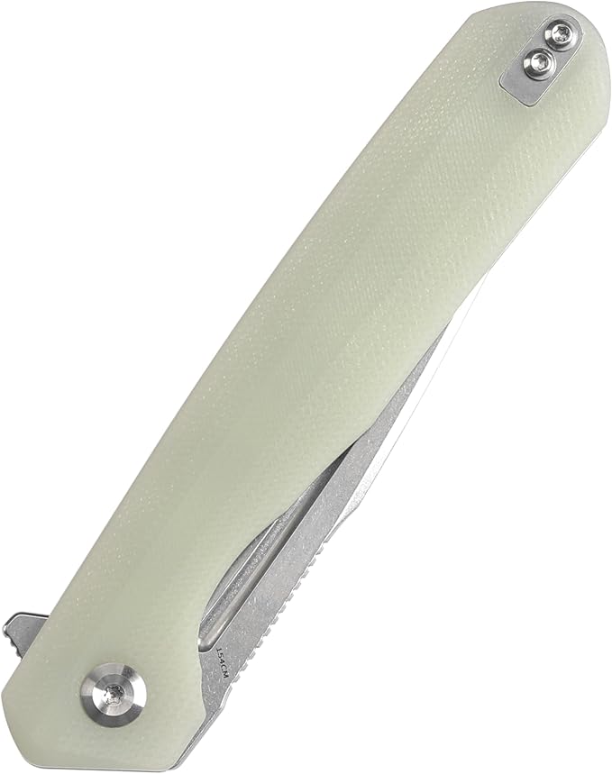 KANSEPT Qilin Pocket Knife,3.24'' Stonewashed 154CM Sharp Tanto Blade, Jade G10 Handle for Edc, Flipper and Liner Lock with Double-Sided Clip, Men Camping Survival Folding Knives T1047T5