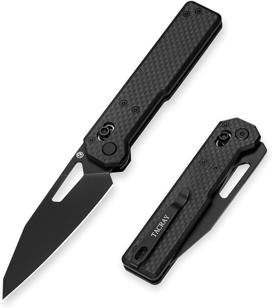 Tarcus Folding Pocket Knife, 3.5" D2 Steel DLC Blade Carbon Fiber Overlay Handle, Lightweight EDC Knife with Crossbar Lock for Men and Women, Ideal for Camping, Hiking, and Survival