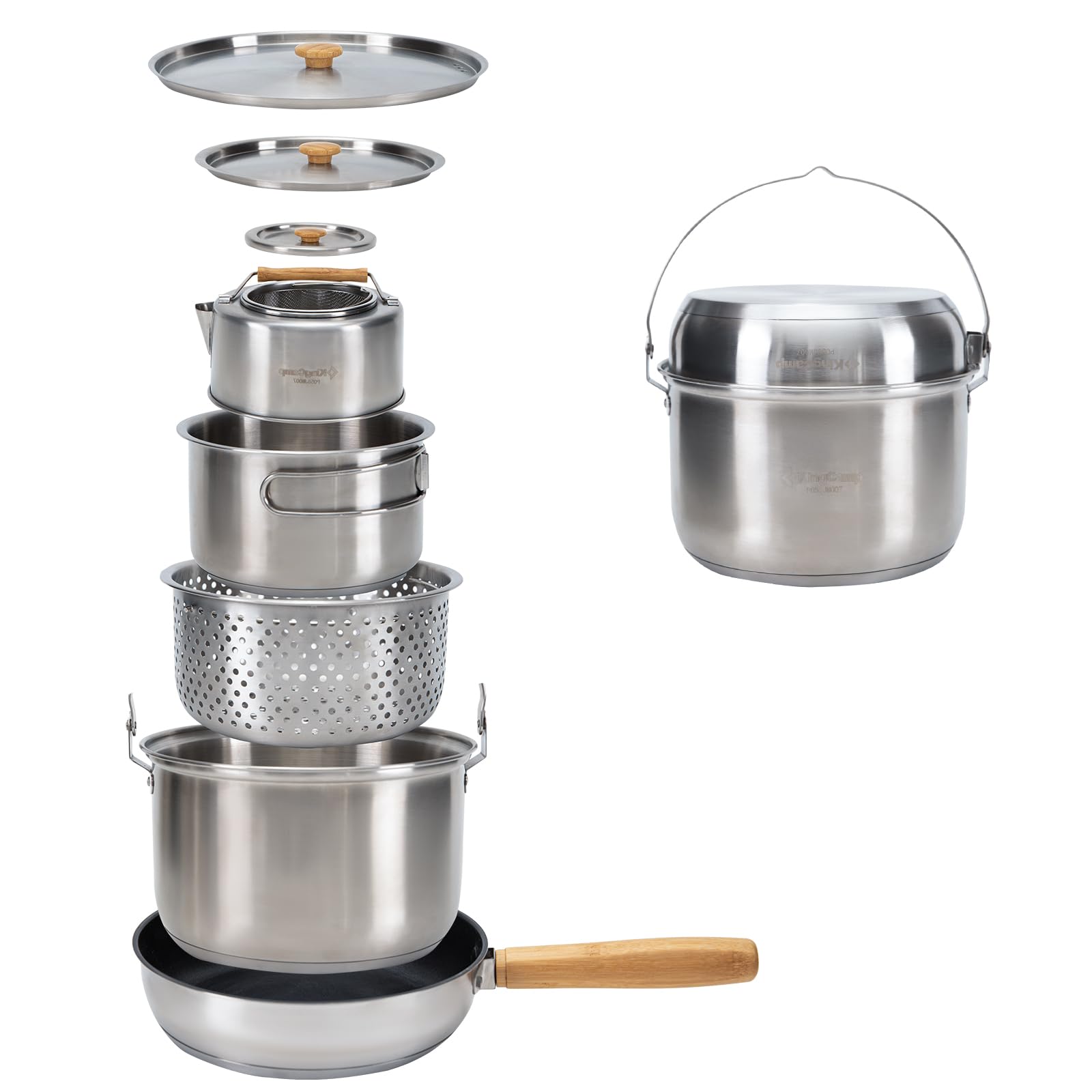 KingCamp Camping Cookware Set, 304 Stainless Steel Camping Pot for 4-6