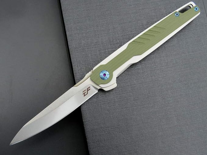 Eafengrow EF942 EDC Folding Knife, D2 Steel Blade Titanium Plating & G10 Handle,Pocket Clip with Frame Lock EDC Pocket Flipper Knife for Camping Hiking Survival Outdoor(Green)