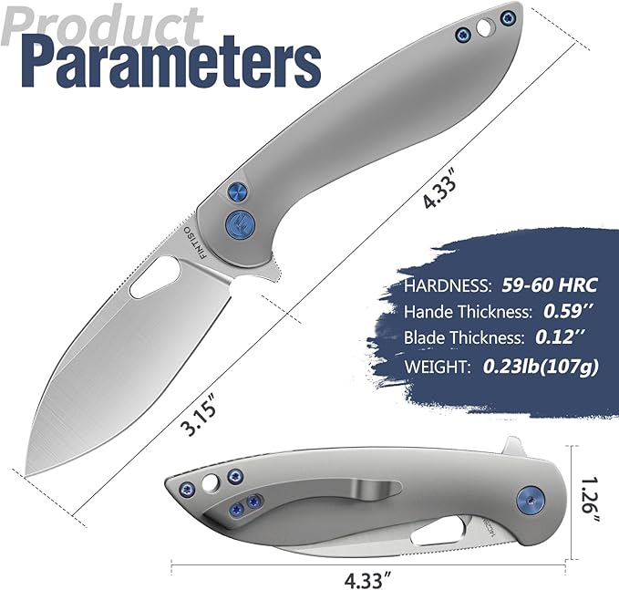 FINTISO Pocket Knife, 3.1" Premium 14C28N Blade Folding Knife with Button Lock, EDC Knife with Aircraft-grade Aluminum Alloy Handle for Camping, Hunting, Survival, Best Gift for Men Women-COBRA series