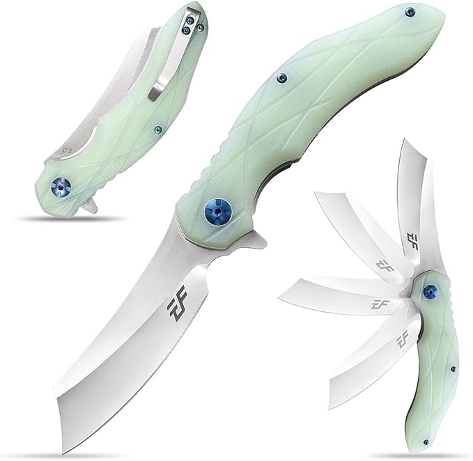 Eafengrow EF919 Folding Knife with Pocket Clip D2 Steel Blade G10 Handle EDC Tool Outdoor Knives for Camping Fishing Hiking (Jade)