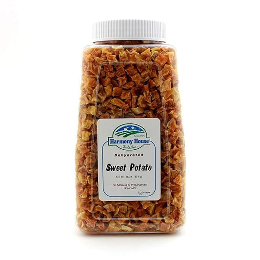 Harmony House Foods Dried Sweet Potato, diced (19.5 oz, Quart Size Jar) for Cooking, Camping, Emergency Supply, and More