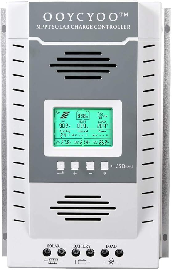 MPPT Charge Controller 100 amp 12V/24V Auto, 100A Solar Panel Charge Regulator with Blacklight LCD Display Max 100V for Lead-Acid Sealed Gel AGM Flooded Lithium Battery