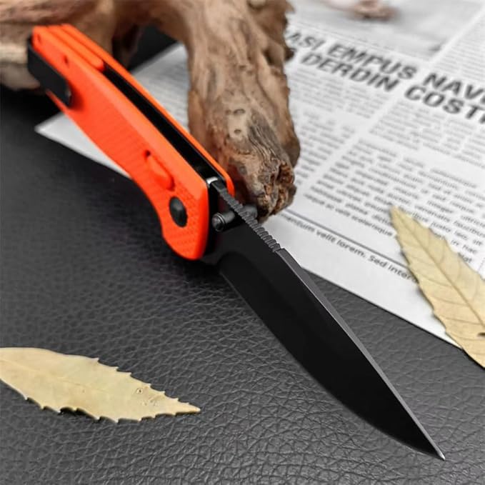 Goshawk Orange Daily Carry Rugged EDC Ambidextrous Pocket Folding Knife, 2.79 Inch 440C Manual Studs Open Black Blade and Nylon Fiberglass Handle, Assisted Opening Tactical Knife for Camping