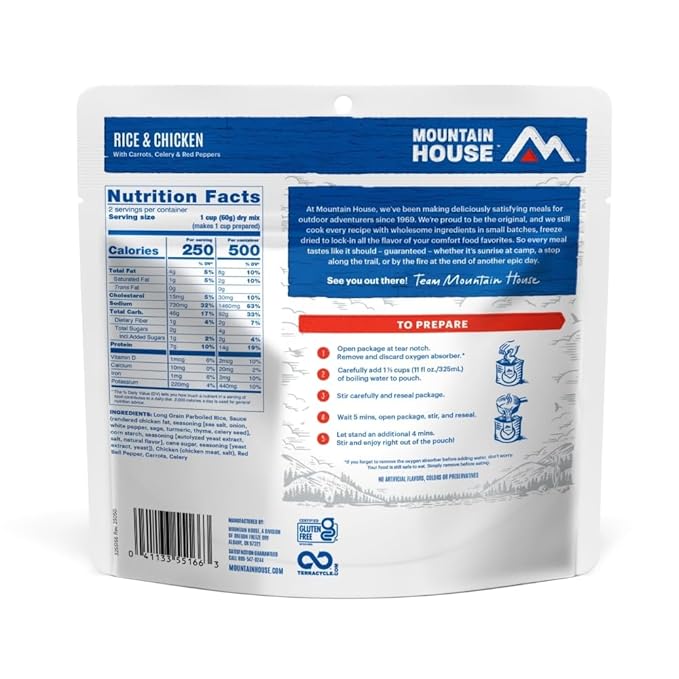 Mountain House GlutenFree Rice & Chicken FreezeDried Food for Camping, 12 Servings, 30Year ShelfLife