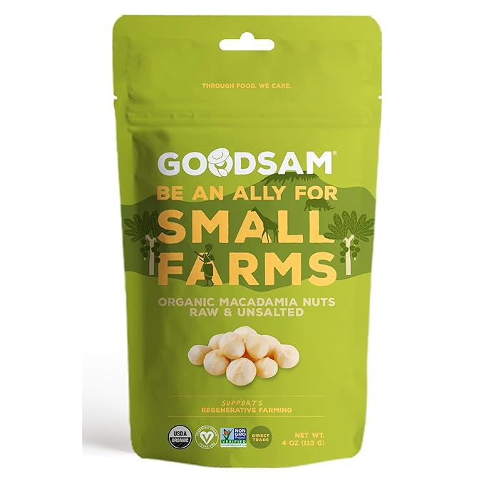 goodSAM Organic Raw Macadamia Nuts ??Unsalted, Whole Nuts ??Buttery Creamy Flavor ??Sustainably Grown on Regenerative Family Farms ??High Fat Low Carb Keto Friendly Snacks - 4oz Pouch