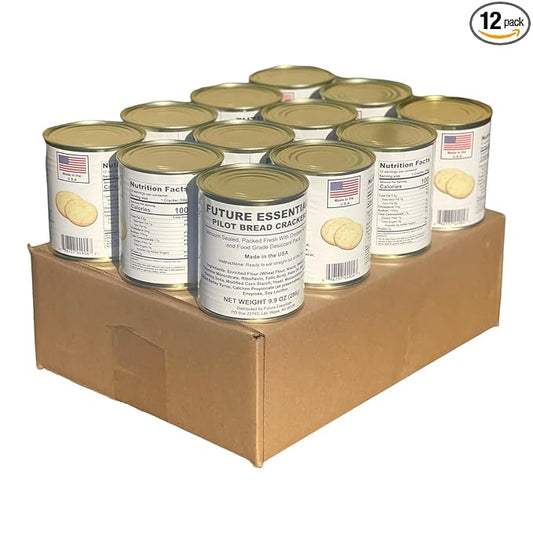 Future Essential Sailor Pilot Bread Crackers | Ship's Biscuit | Emergency Survival Food | Long Term Food Storage (30 years shelf life) Ready to Eat #2.5 (12 Cans) 12 Serving per Can