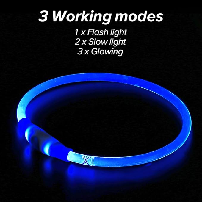 Illumifun LED Dog Collar - USB Rechargeable Light Up Dog Collars, TPU Cuttable Lighted Dog Necklace for Night Walking (Blue)