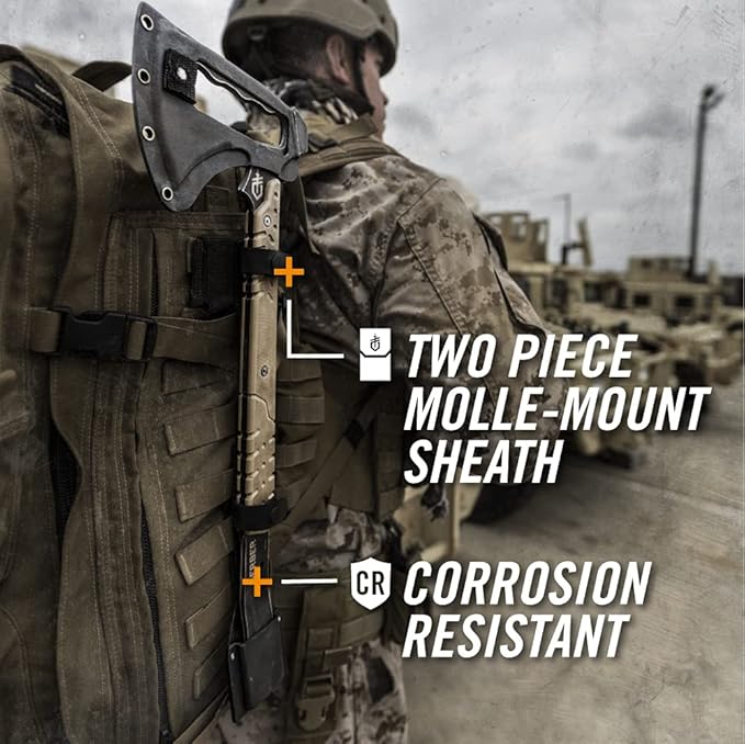 Gerber Gear Downrange Tactical Tomahawk Survival Multitool, Made in USA Camping Axe with Hammer Head and Steel Pry Bar, Includes Sheath with Integrated Molle Straps