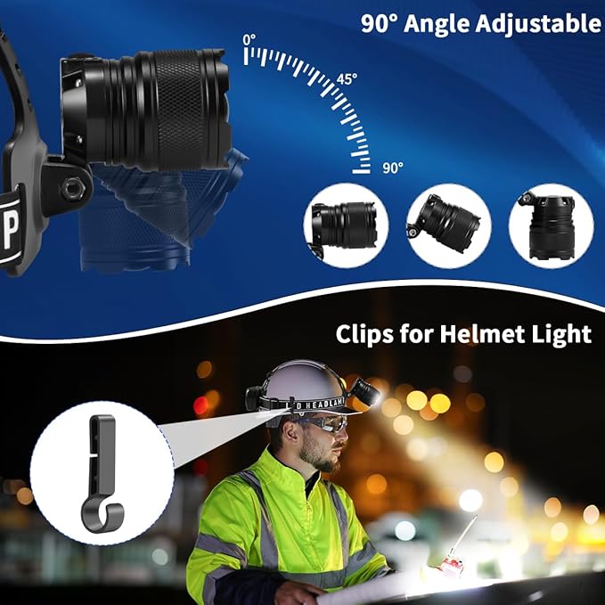 Super Bright Aluminum Headlamp, Rechargeable Headlamp High Lumen L9000, 90° Adjustable Focus Head Lights for Forehead, Head Lamps LED Rechargeable, Waterproof Headlamps for Adults Camping Hard Hat