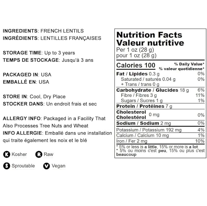 Food to Live French Green Lentils, 15 Pounds ??Whole Dry Beans, Raw, Sproutable, Vegan, Kosher, Bulk. Deep Peppery Flavor. Rich in Plant-Based Protein. Great Base for Soups, Chili, and Curries
