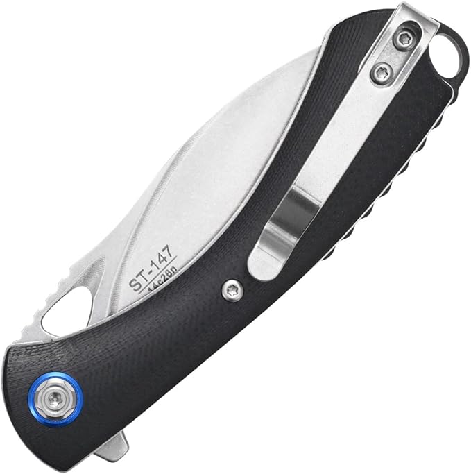 Sitivien ST147 Folding Pocket Knife,14C28N Steel Blade with G10 Handle Utility Knife EDC Tool Knife for Outdoor Camping,Hiking,Hunting(Black)