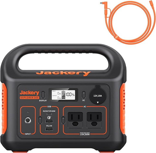 Jackery Portable Power Station Explorer 300 with 5 Meter Extension Cord, 293Wh Backup Lithium Battery, Solar Generator for Outdoors Camping Travel Hunting Blackout (Solar Panel Optional)