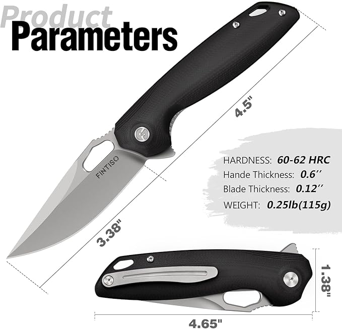 FINTISO Pocket Knife 3.38" Folding Knife Premium 14C28N Blade G10 Handle, Camping Survival Hiking Knife, Best Gift for Men Women, Atlas Series