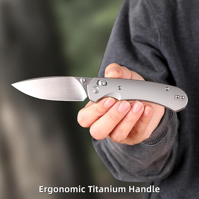 Folding Pocket Knife,3.31” M390 Blade,Erogonomic Titanium Handle,Hunting Survival Knife,EDC Knife for Hunting Camping Survival Outdoor Fishing Hiking（Grey）