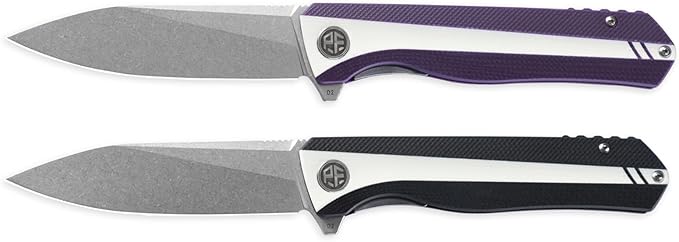 Petrified fish PF818 Folding Knife,3.54" D2 Steel Satin Blade,104g Micarta Handle Pocket Folding knife (Red, Micarta)