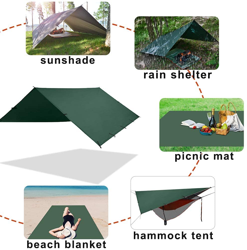 KALINCO Waterproof Camping Tarp Tent Hammock Rain Fly, 10X10FT/10X15FT, Mutifunctional Tent