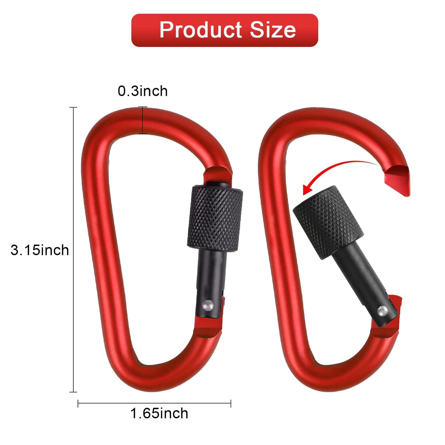 10 Pack Aluminum D Ring Key Rings Hiking Clips Locking Carabiner for Hiking Camping Fishing and