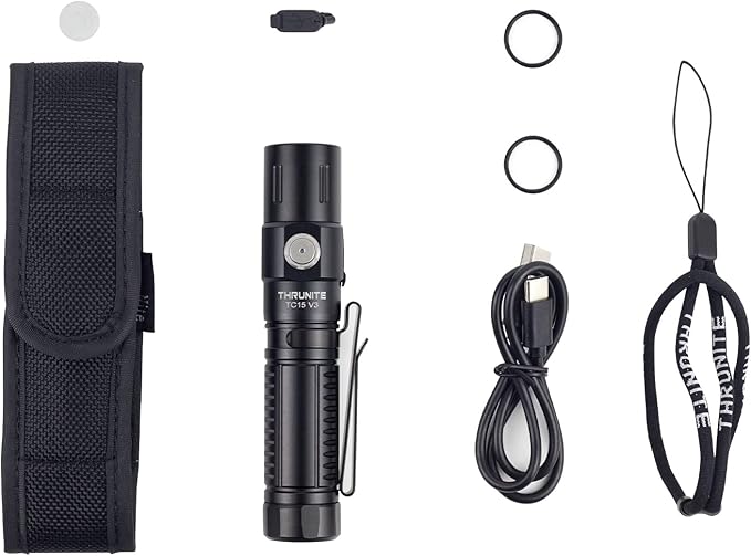 ThruNite TC15 V3 2403 High Lumen Flashlight, USB C Rechargeable LED Handheld Flashlights, Ultra-Bright XHP 35.2 LED, Indoor/Outdoor (Camping, Security and Emergency Use) Cool White - Black CW