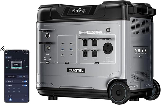 OUKITEL Portable Power Station P5000 Pro(2025 New), 5120Wh Large Capacity Solar Generator, 5x3600W AC Output(6000W Surge), 2.8H Fully Charged, 1000W MPPT Solar for Emergency, Home Backup, RV, Camping