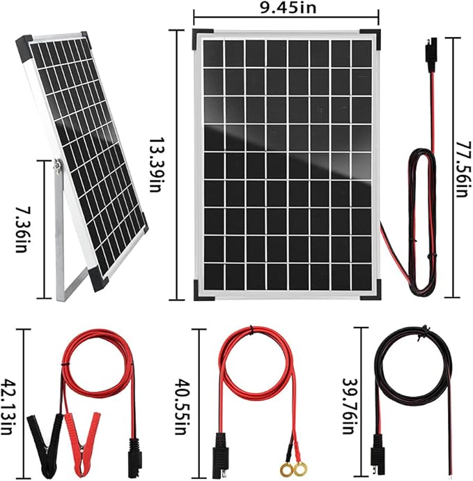 10 Watt 12V Solar Panel Kit Battery Maintainer Trickle Charger, with Waterproof 5A 12V/24V PWM Solar Charge Controller and Adjustable Solar Panels Mount Rack Bracket (10 Watt with Accessories)