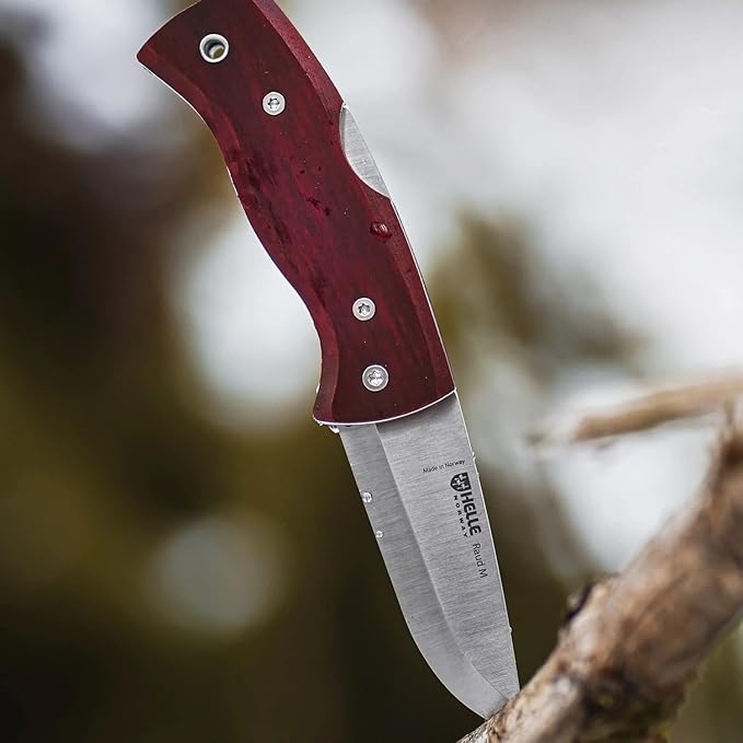 HELLE Knives - Raud M - Folding Pocket Knife - 2.72" Stainless Steel Blade with Red Birch Handle & Detachable Clip - Made in Norway