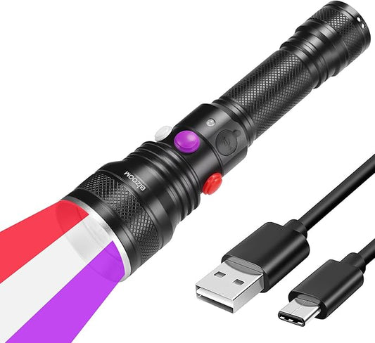 Z3 3-in-1 USB Rechargeable Flashlight, White/Red/UV LED Flash Light with Magnetic Base, 385nm Black Light for Resin Curing, Pet Urine Detection, Rockhounding, Camping, Hiking