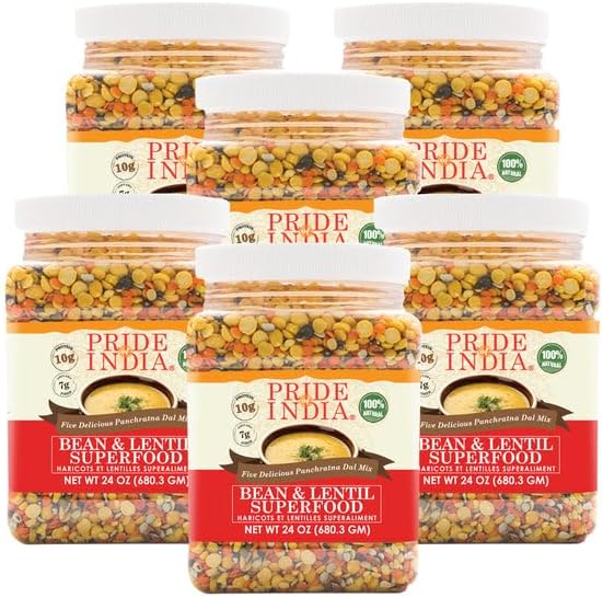 Pride Of India - PACK of 6 - Indian Bean & Lentil Superfood - Five Delicious Panchratna Dal Mix, 1.5 Pound Jar