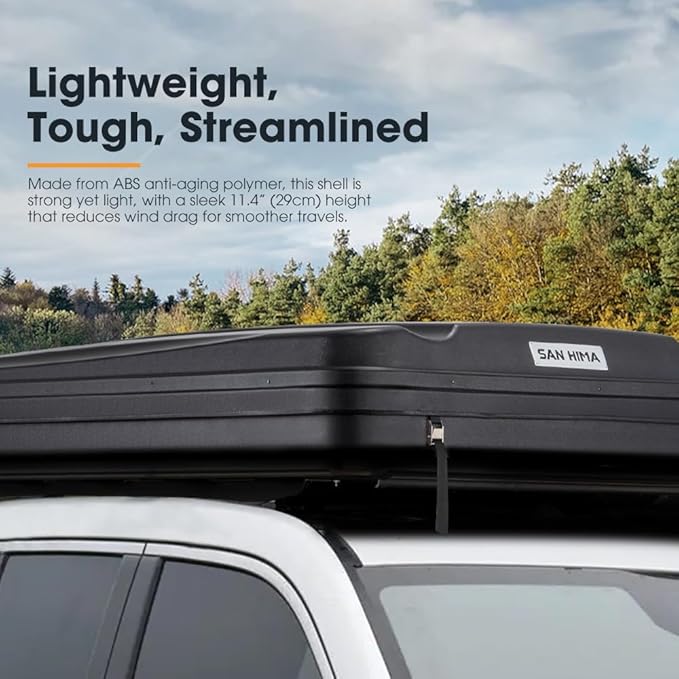 Sanhima Rooftop Tent Hard Shell - Jervis Loft Overland Aluminium ABS Roof Top Tent w/ 4 Sides Windows & AC Duct Hole for Car SUV Truck Camping, for 2-3 People