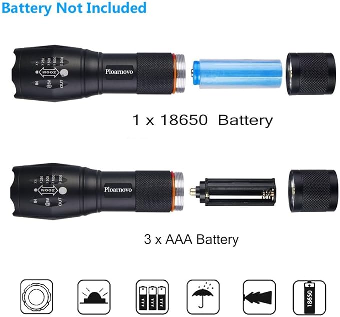 2 Pack Tactical Flashlight 2000 Lumens LED with Adjustable Focus and 5 Light Modes for Camping Hiking Emergency, Hurricane, Power Outage,Gift-Giving