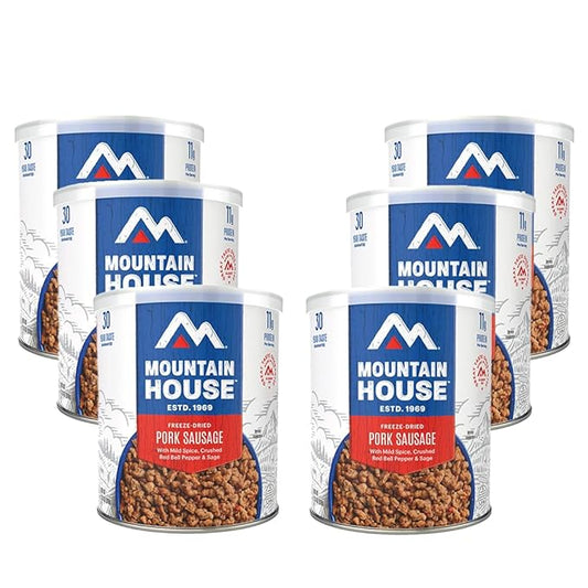 Mountain House Freeze-Dried Pork Sausage #10 Can ??25 Servings per Can ??Fully Cooked, Ready-to-Eat Emergency Canned Food Supply ??High-Protein Canned Meat for Camping, Hiking, Survival,??30-Year Taste Guarantee ??Made in USA ??Pack of 6