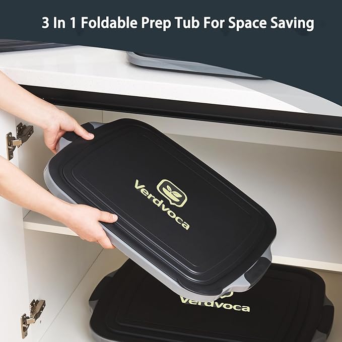 Collapsible BBQ Prep Tubs with Lids, Grill Cutting Board, Camping Sink with Drainage Hole for Meal Prep, Fruit Wash and Food Storage, Marinating Container, 16L Black Tub 20"
